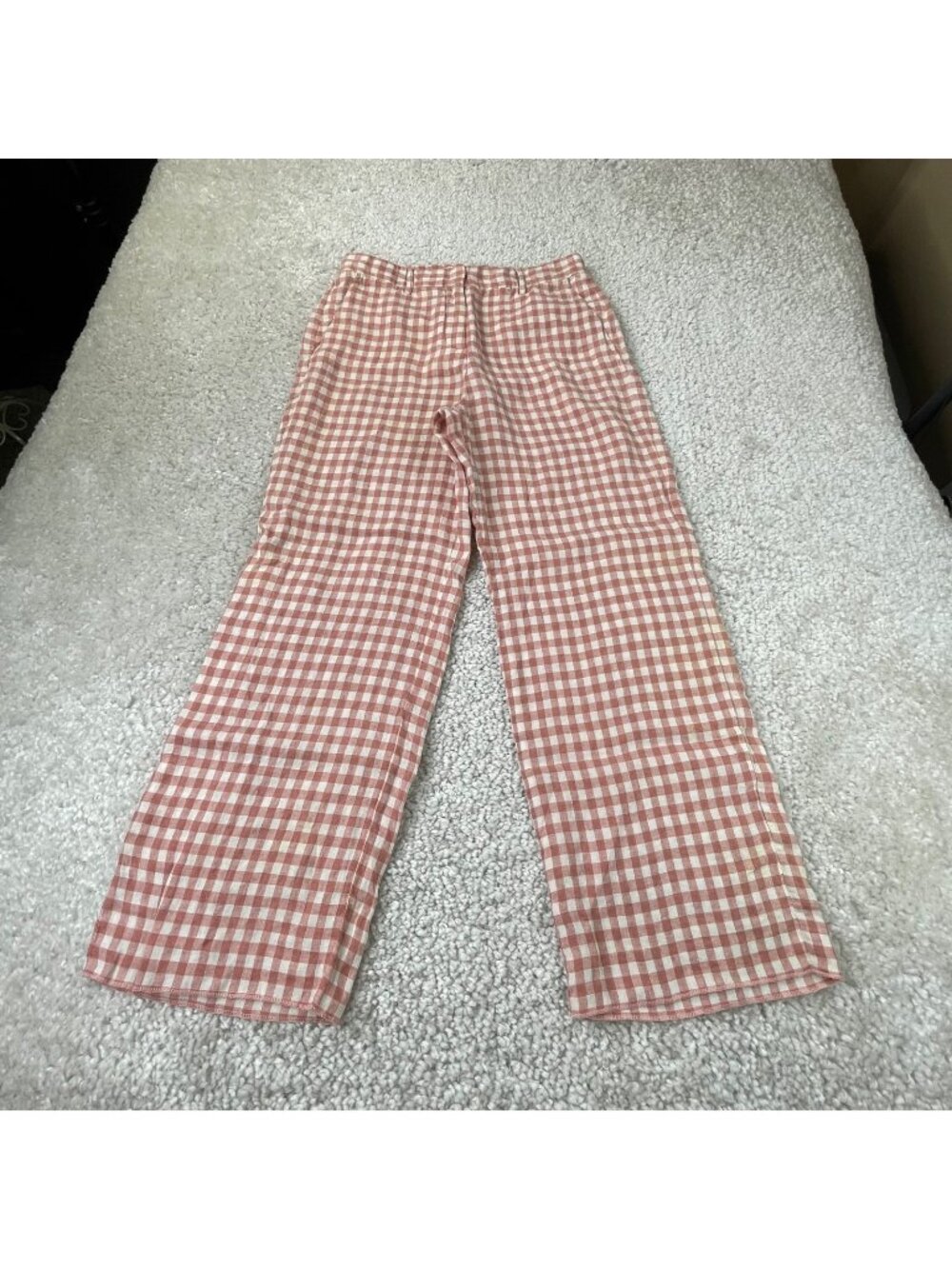 Mansur Gavriel Linen Blush Pink Gingham Pants Womens Medium - Picture 2 of 10